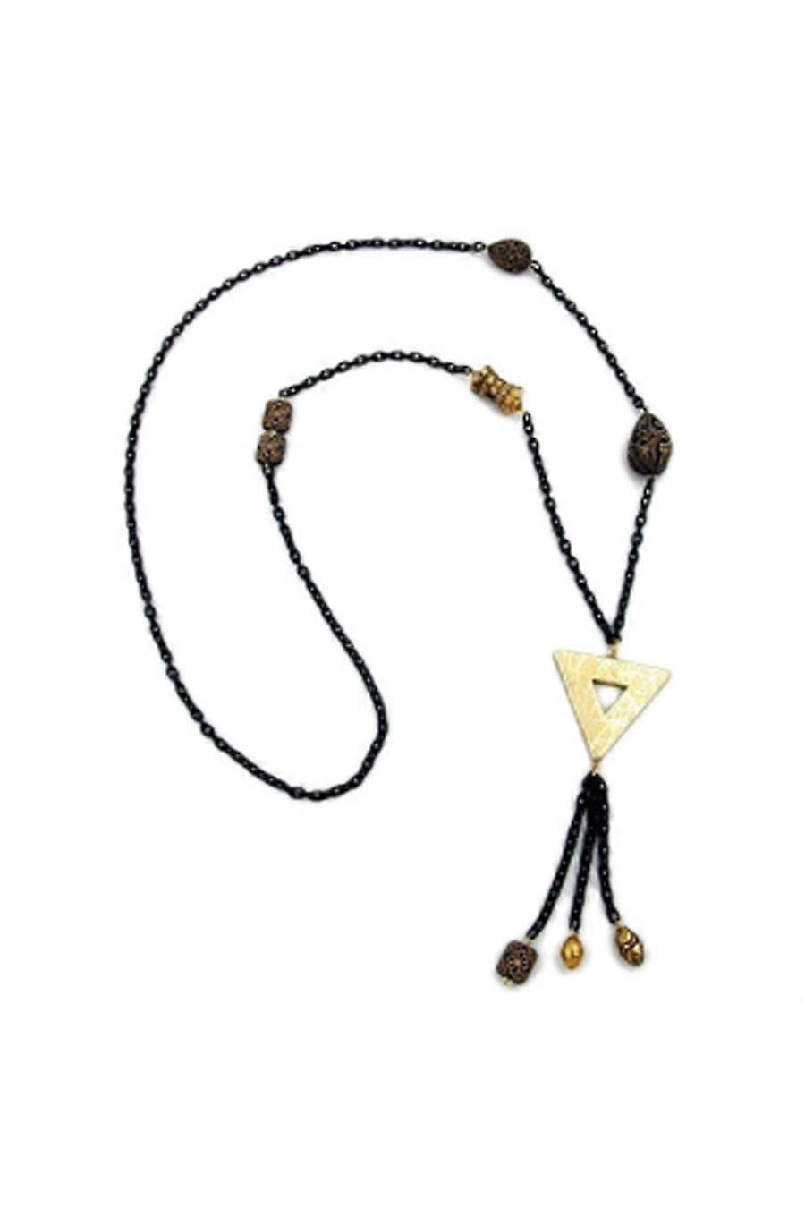 Necklace Gold Triangle Black Chain 90cm - Gl02640