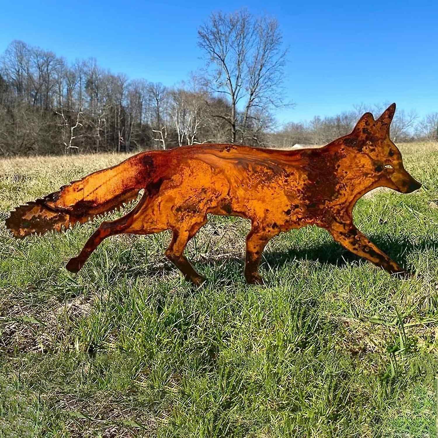 Sneaky Rustic Metal Fox Garden Decoration With Stakes, Fox Iron Art Outdoor Plug-in Garden Ornament,