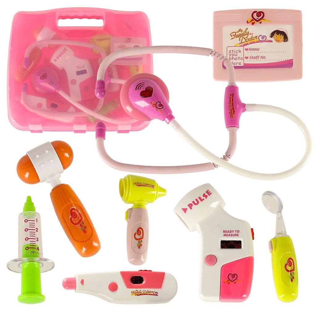 スーツケースにセットされたドクター DOCTOR + ピンク色に光る