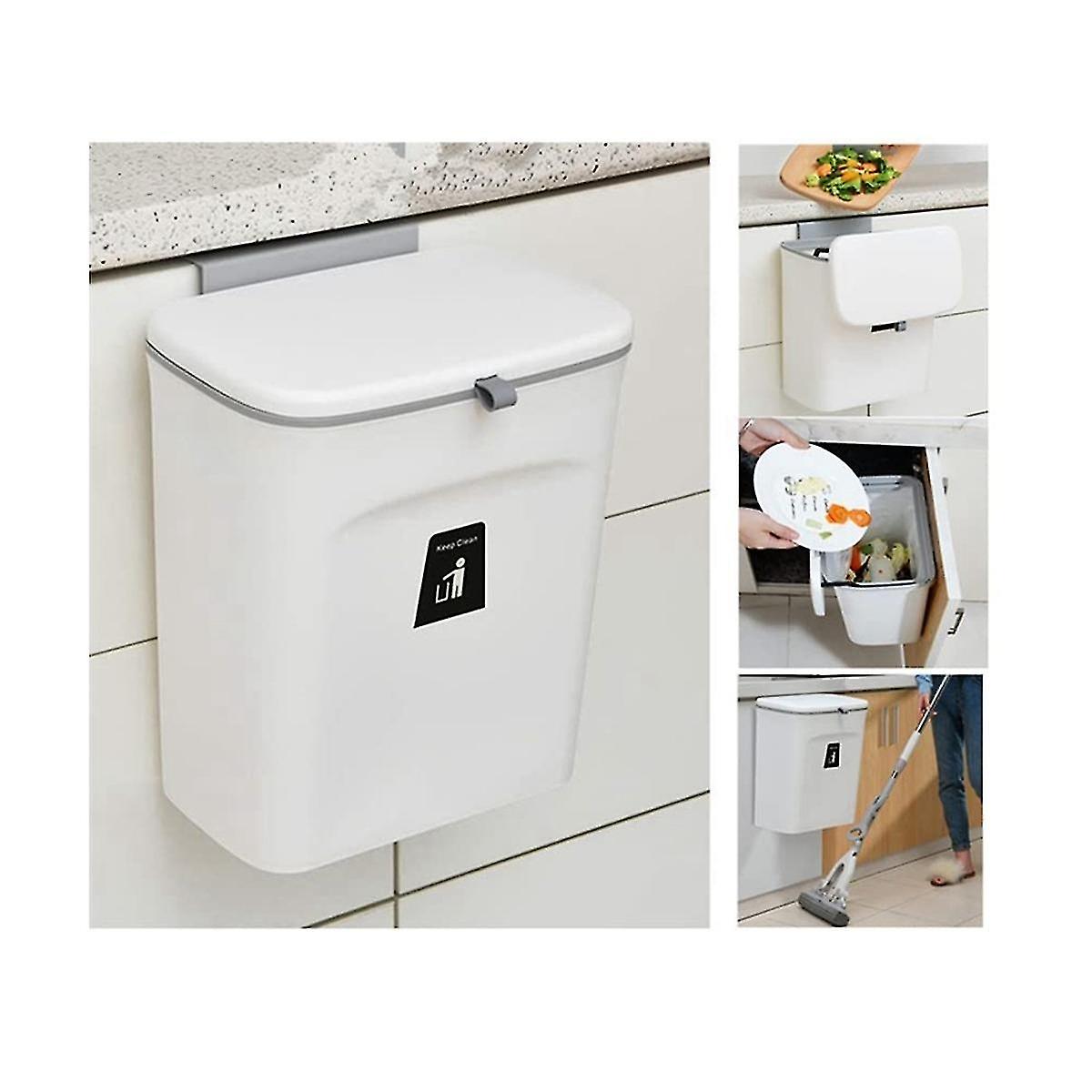 Kitchen compost bin, 9l trash can, countertop or under sink, small hanging trash can with lid