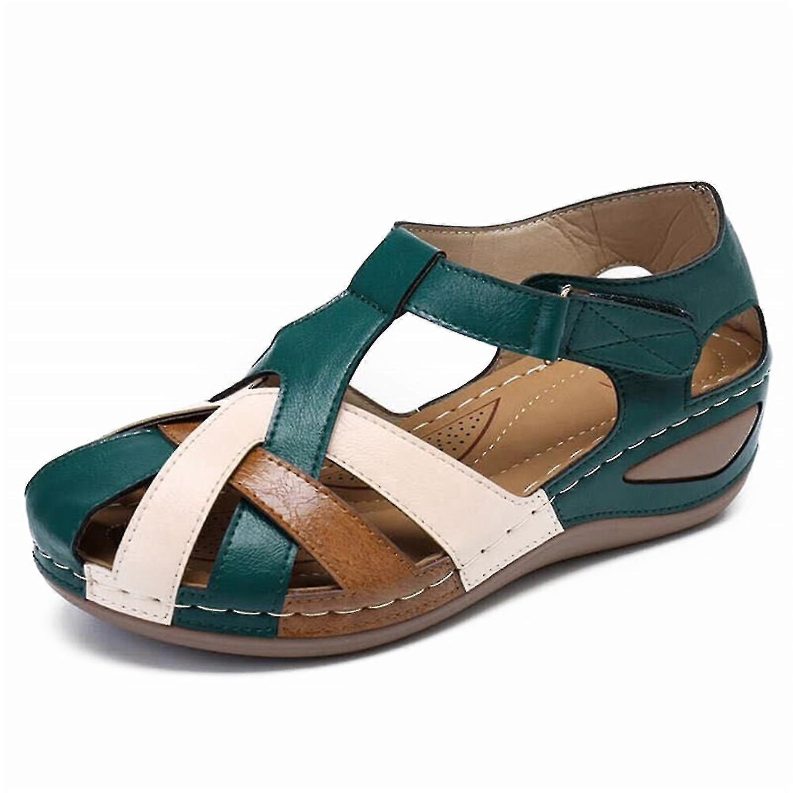 Sandals Pu Leather Retro Arch Support Comfy Round Toe
