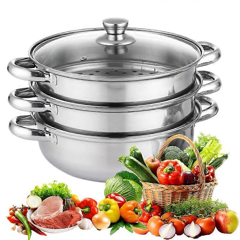 3 Tier Steamer Cooking With Lid Stainless Steel Steam Pot Multipurpose For Vegetable Dumpg Stock Sauce Food