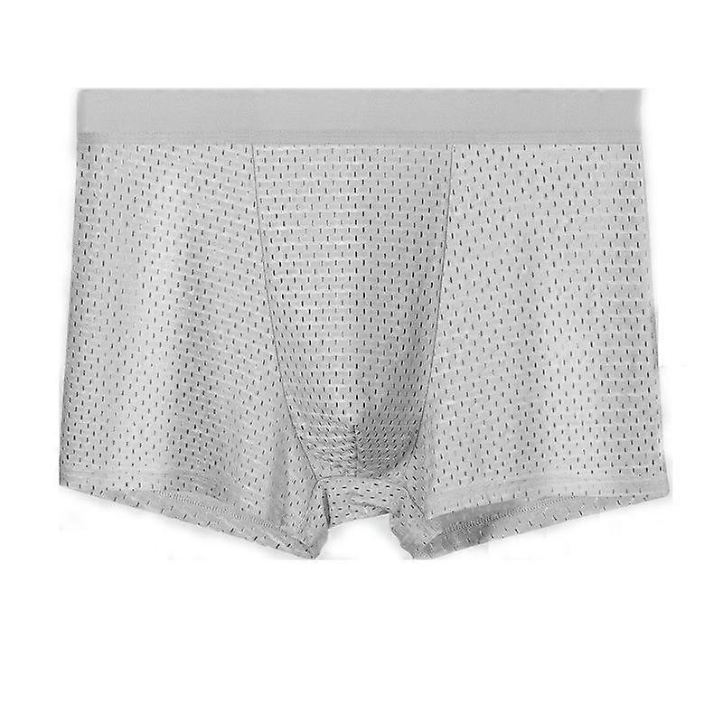 5 Pairs Ice Silk Mesh Men's Briefs Graphene Antibacterial Breathable Mesh Boxer Briefs-light grey