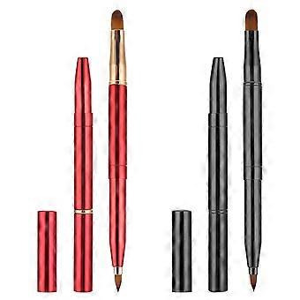 2-pack retractable lip brush for lipstick, double-ended lip makeup brush retractable lip gloss lipstick brush, travel black and red