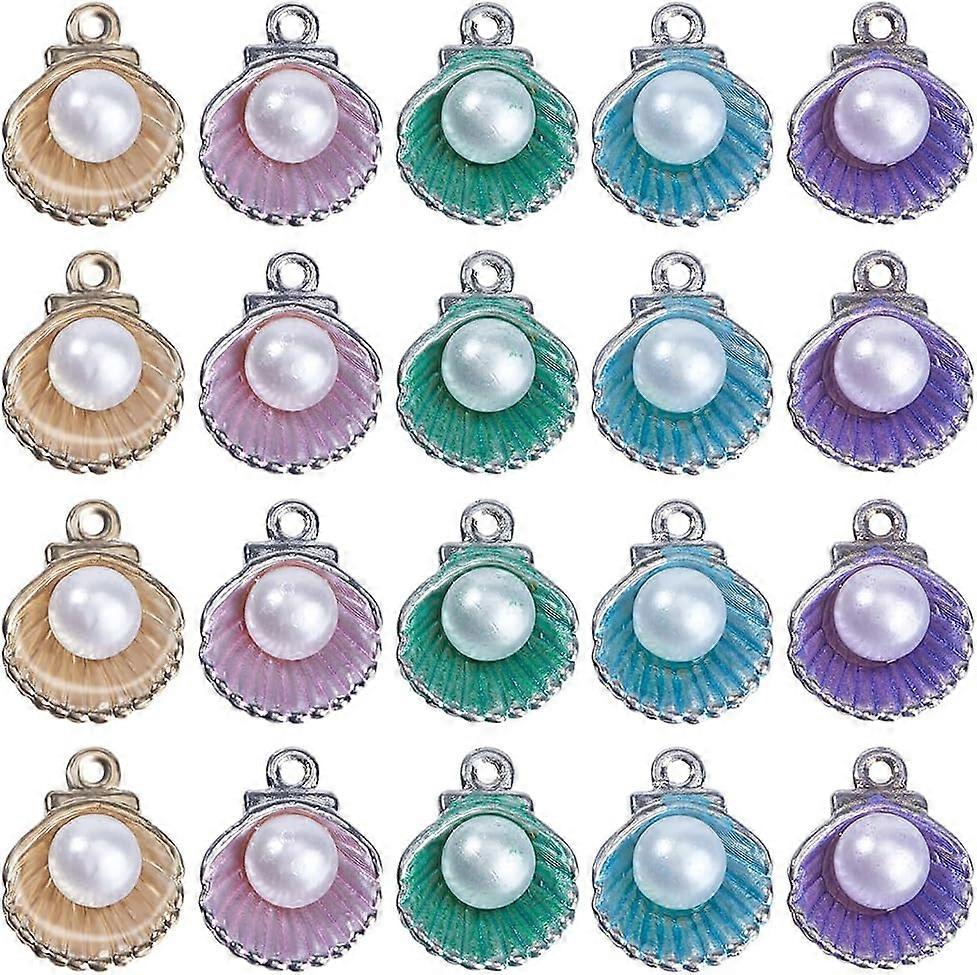 1 Box 50Pcs 5 Colors Clam Shell Charm Seashell Pearl Charms Alloy Enamel White Pearls Beads Conch Sea Shells Charm Bulk for Jewelry Making Charms Wome