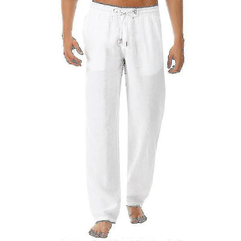 Men Linen Look Baggy Pants Elasticated Waist Casual Beach Trousers_c