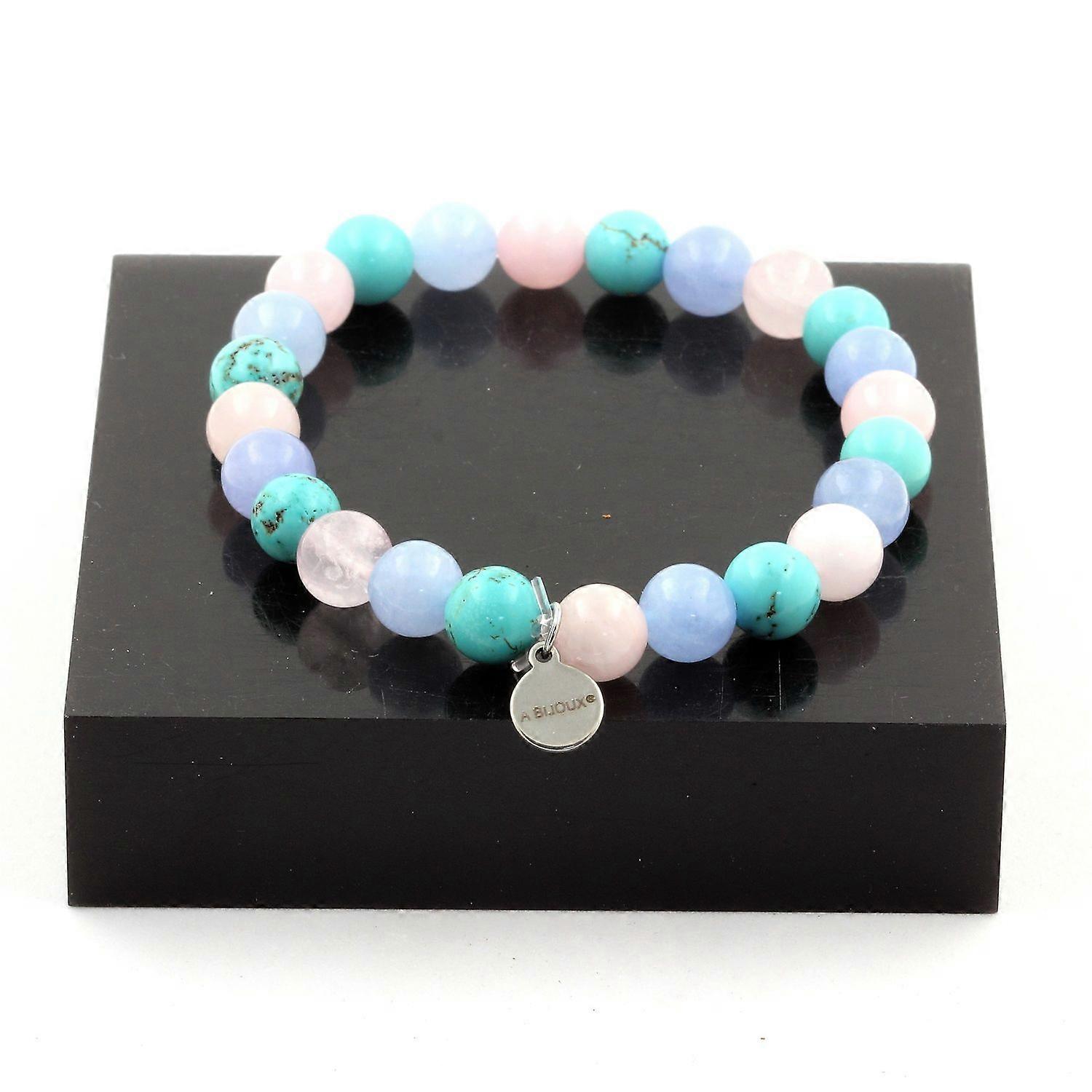 Pink Quartz + Aquamarine + Turquoise Beaded Bracelet 8 mm