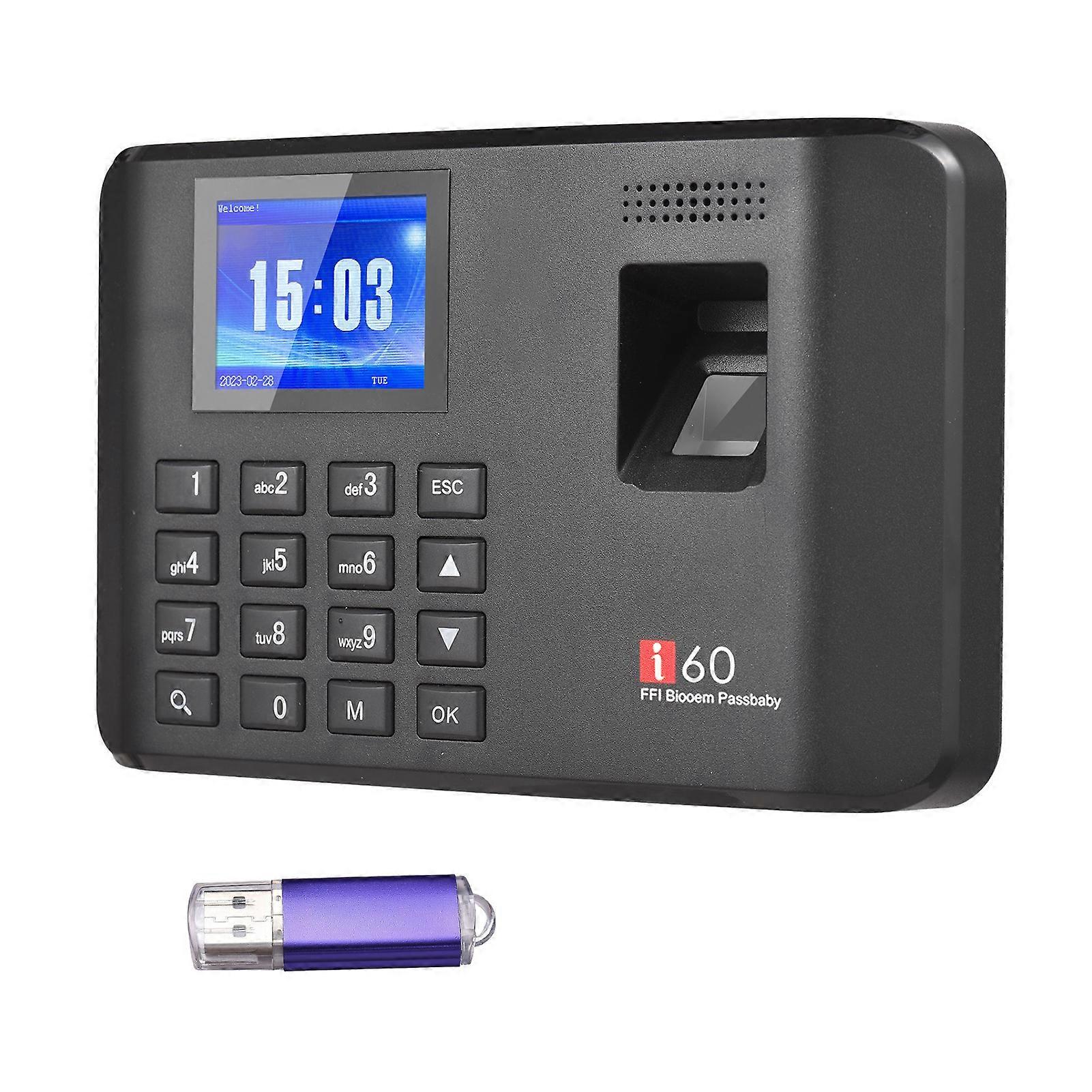 Intelligenter biometrischer Fingerabdruck Passwort Anwesenheitsmaschine Stechuhr Mitarbeiter Checking-in Recorder 2,4 Zoll LCD-Bildschirm Sprachansage 11 Sprachen T