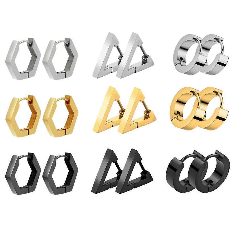 01 par / sæt rustfrit stål geometriske øreringe til mænd kvinder trekant firkantet rund punk piercing øreringe smykker