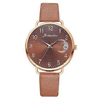 Kvinnor Klocka Månen Siffror Urtavla Armband Klockor Set Damer Läderband Kvarts Armbandsur Kvinnor Kvinnlig Klocka Relogio Mujer Hot XR4379-CO
