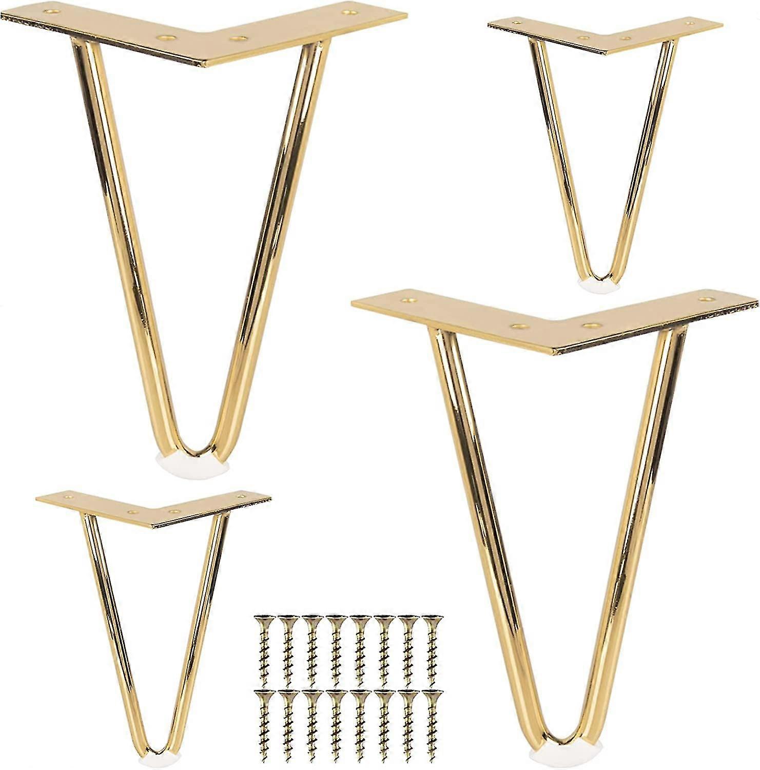 10cmの金属製家具の脚、ネジ付き4個の鉄製ヘアピンテーブル脚-ゴールド