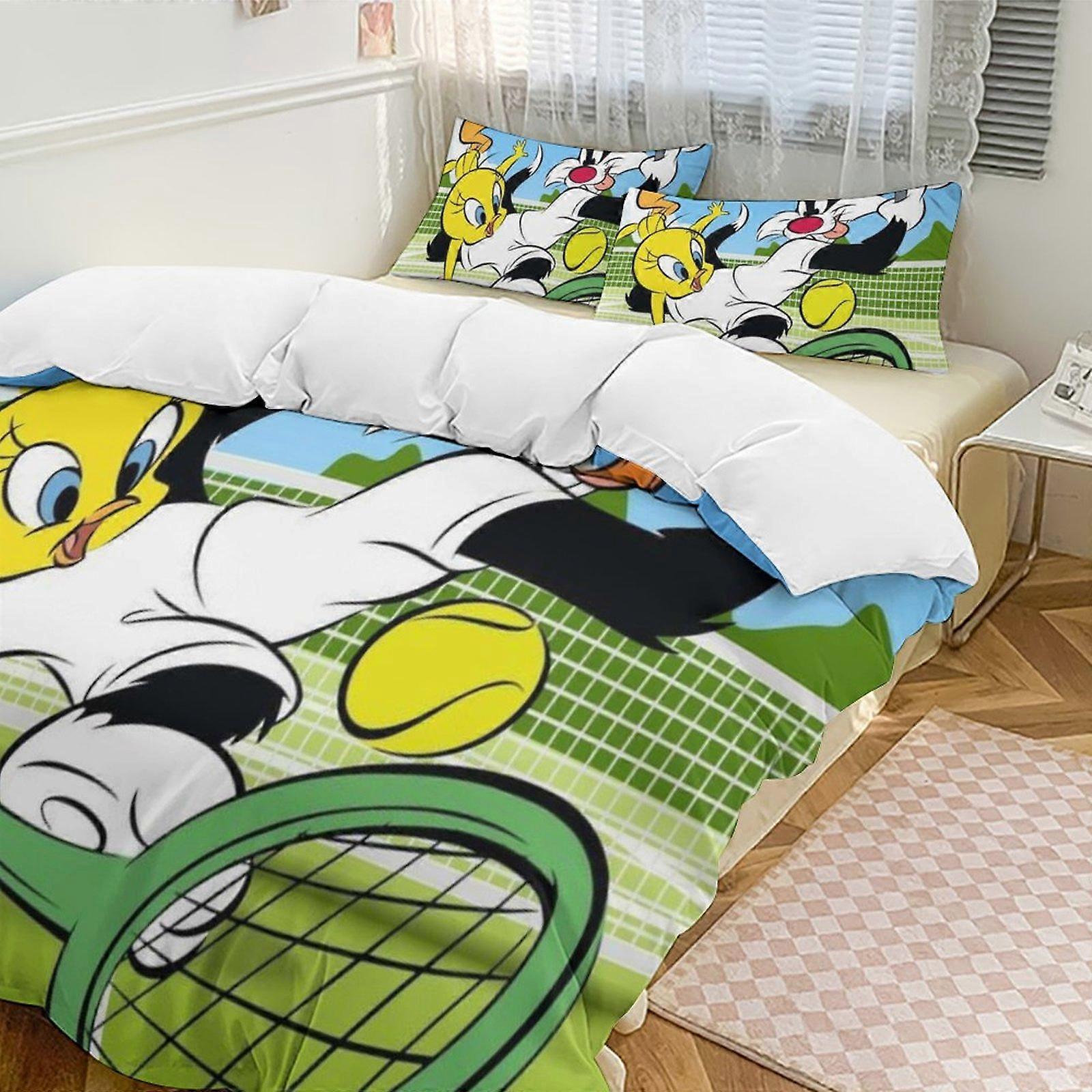 c524 TweetyBird 2 Copripiumino da letto Set di biancheria da letto in microfibra Set di trapunte leggere da 3 pezzi, 1 copripiumino e 2 cuscini per bambini ee524