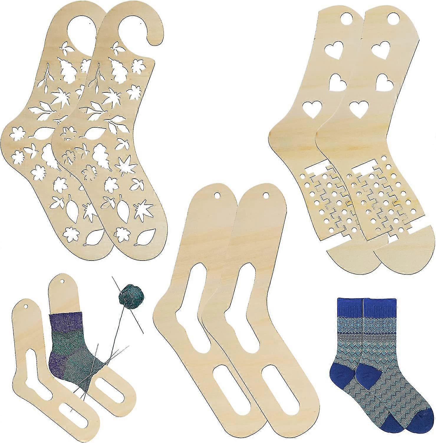 6 Pieces Sock Blockers Wooden Sock Blocker For Knitting Crochet Stocking Display Molds Handmade Knit Sock Form Stretchers Mold