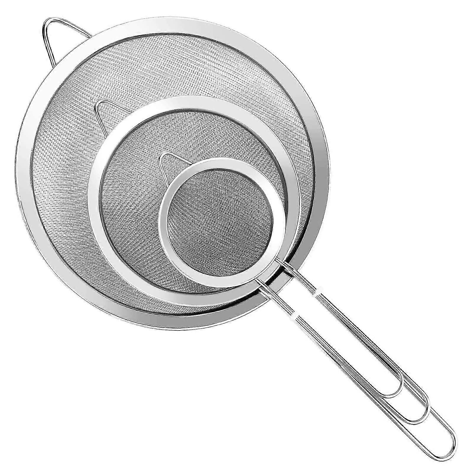 3pcs Ultrafine Mesh Filter Metal Filter Set With Handle Stainless Steel