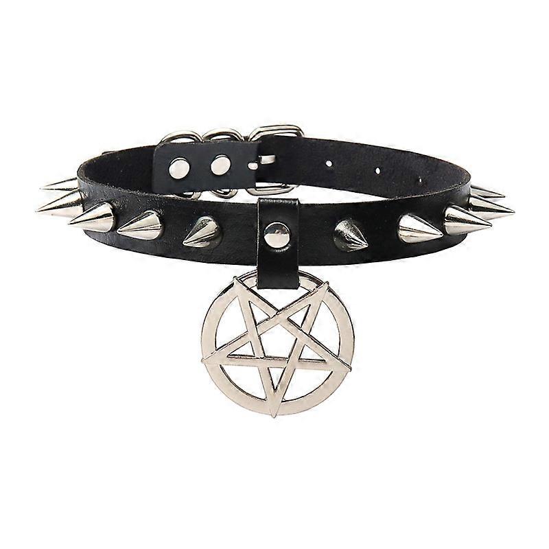 Gothic Punk Spiked Choker Necklace, PU Leather