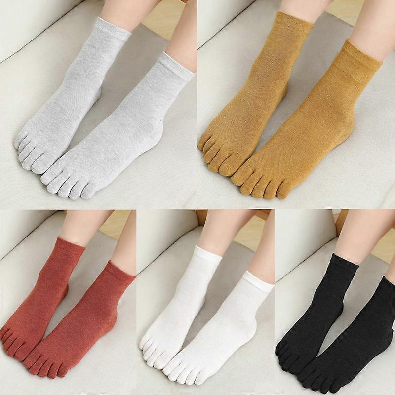 5pairs Middle tube five finger socks spring