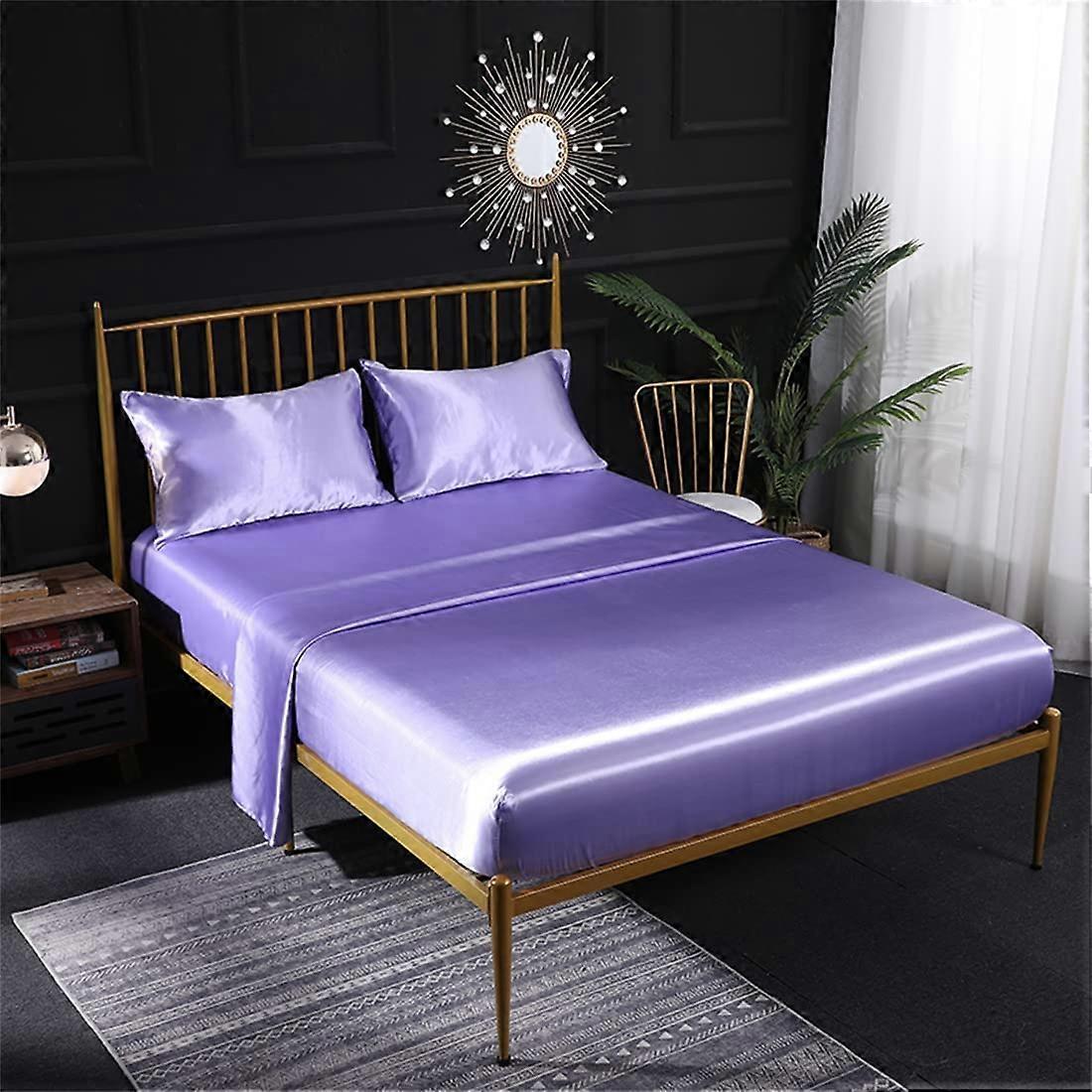 4 Piece Silk Satin Bed Set with Fitted Sheet, Flat Sheet, Pillowcase, Breathable, Soft and Comfortable Mauve (King)