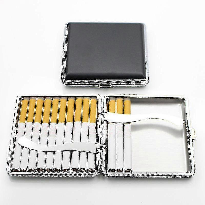 Black Leather Cigarette Case Metal Frame Holds 20