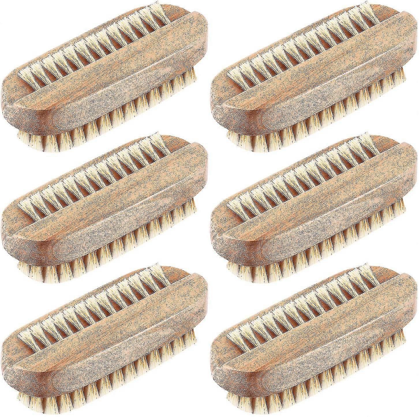 6 Pieces Nail Brushes Wooden Nail Cleaning Brushes Double Sided Scrub Wood Nail
