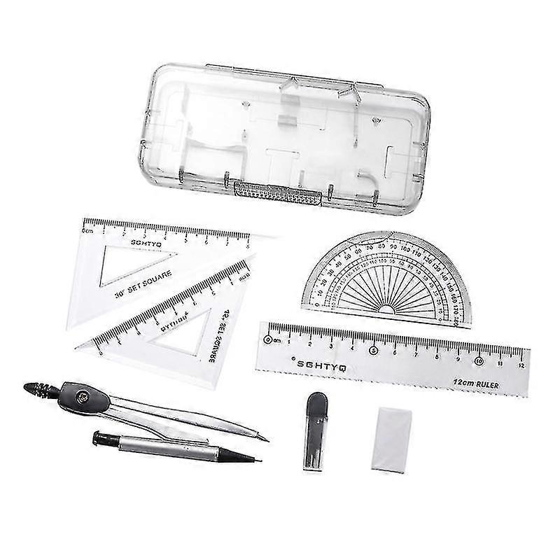 Compasses Set Geometry Drawing Tool With Protractor Divider Ruler Pencil Lead Eraser