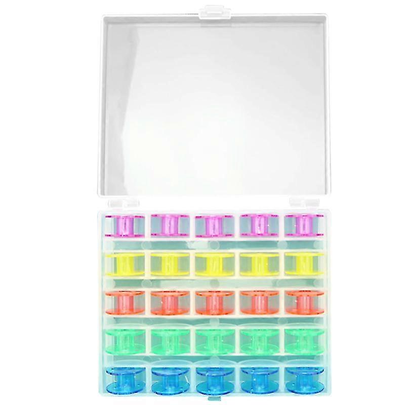 25pcs 5 colors plastic empty sewing machine bobbins spools with storage case