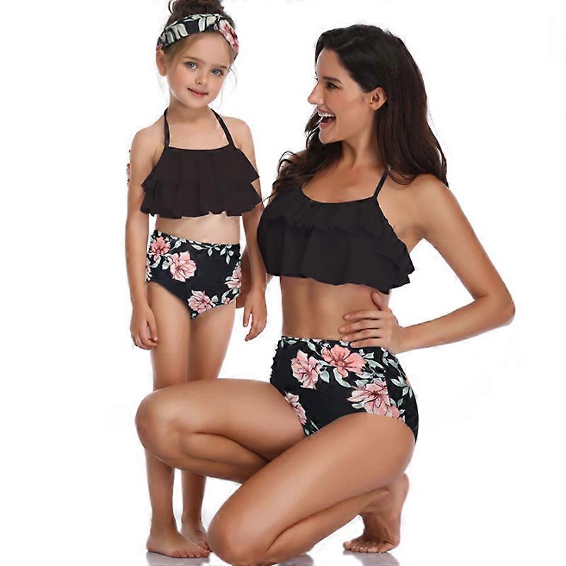 Tryckt Bikini Hög Midja Förälder-Barn Badkläder Mor-Dotter Badkläder