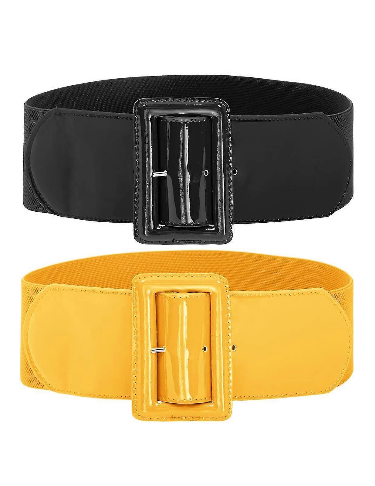 Women's Stretchy Belt Wide Elastic Beltsblack+yellow