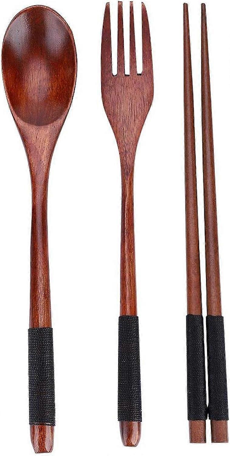Chopstick SetsWooden Chopsticks Spoon Fork Tableware Dinnerware 3pcs Set