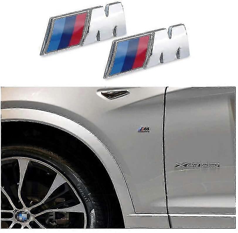 2er-Pack kompatible Passform BMW M Power Side Badge Metall Tricolor Badge Aufkleber, Auto Side Badge Badge Aufkleber Logo
