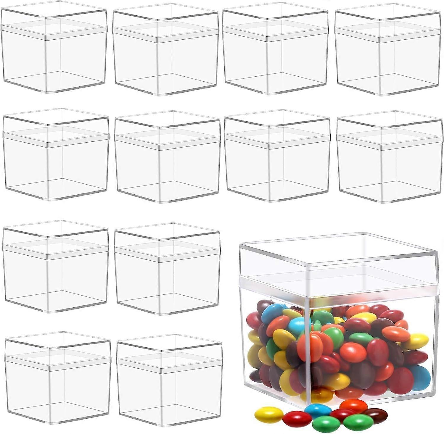 Clear Acrylic Plastic Square Cube, 12 Pack Small Plastic Square Cube Containers With Lid Storage Box,50% Offer