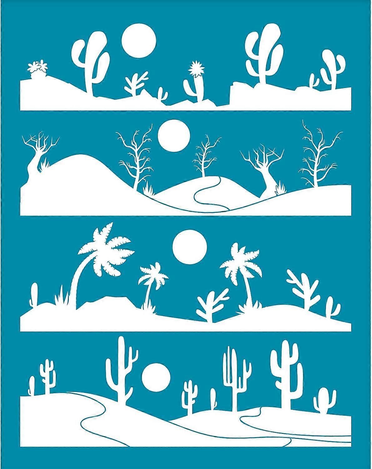 4x5 Inch Plants Theme Silk Screen for Polymer Clay Desert Tree Cactus Thorns Silk Screen Printing Stencils Reusable Non-Adhesive Transfer Stencil for