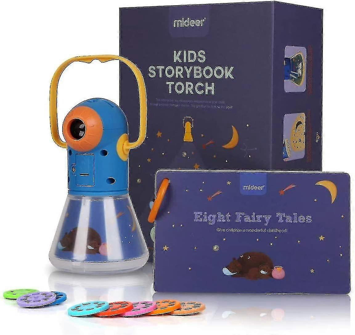 Multifunctional Story Projection Flashlight Torch, Kids Sleep Bedtime Story Projector, 8 Fairy Tales Movies 64 Slides
