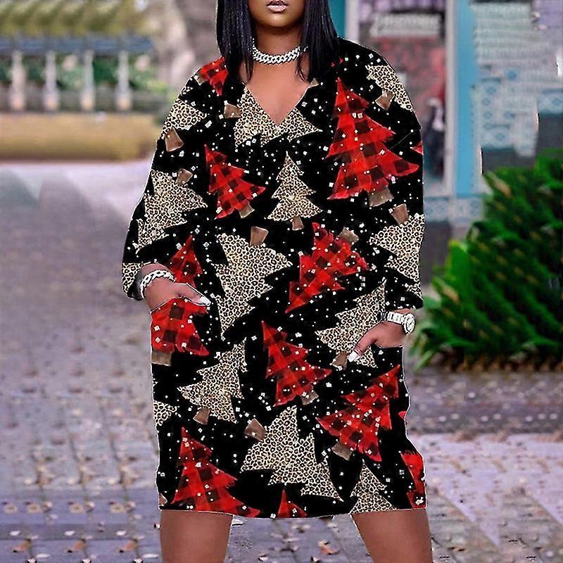 Père Noël Impression Femmes Mode Robes À Manches Courtes Festival Du Soir Maxi Elk Vestidos