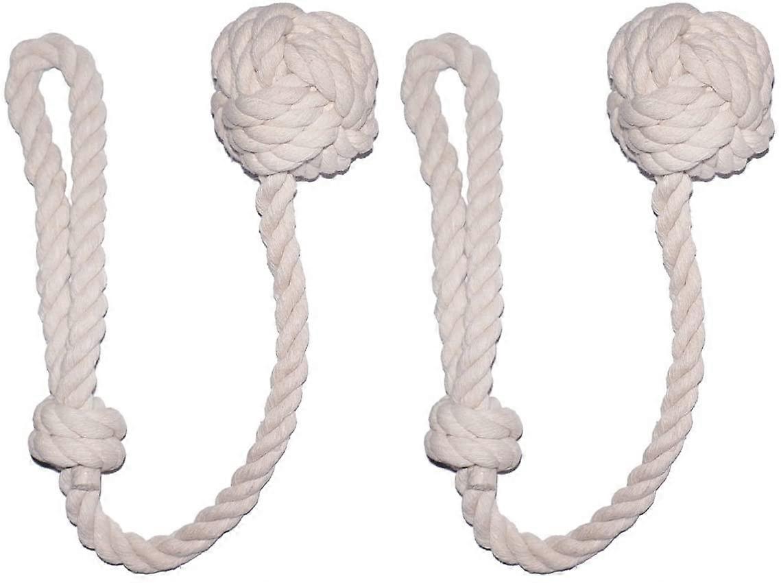 2 pcs Curtain Tiebacks Hand Knitting Buckle Cotton Rope with Ball