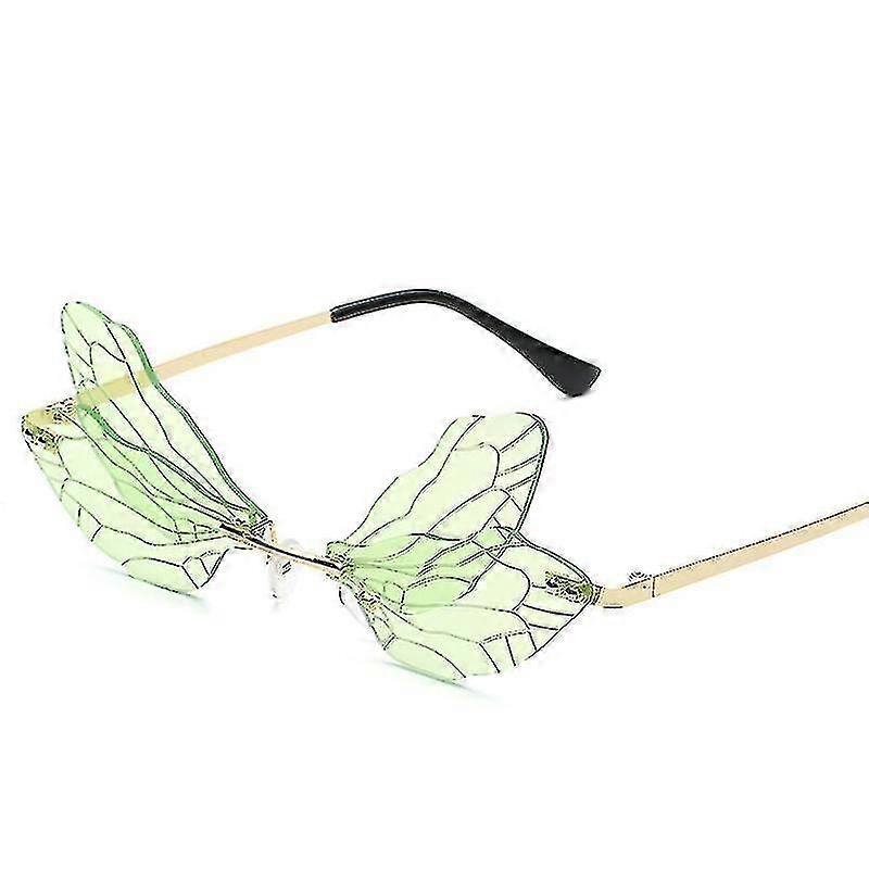 Butterfly Pattern Rimless Metal Frame Sunglasses