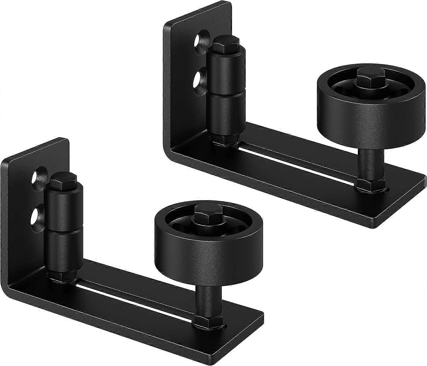 2 Sliding Barn Door Floor Rails, Adjustable Wall Mount Support Roller Rails, Scratch Resistant Rollers, Flat Bottom, Barn Door Panel Ungrooved Black