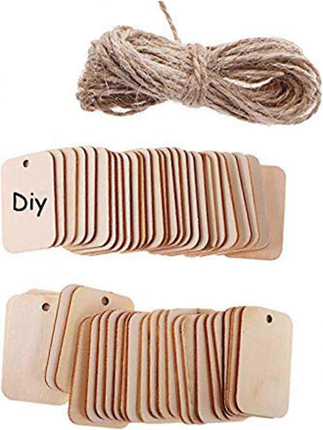 100-Pack Wooden Tags with Jute String for Crafts and Gifts - Personalize Your Creations with Rustic Charm