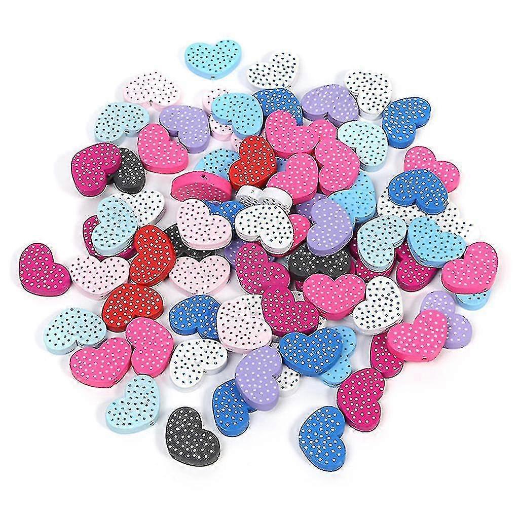 50 Pcs Heart Shape Beads Colorful Heart Pattern Beads For Maing Key Chains