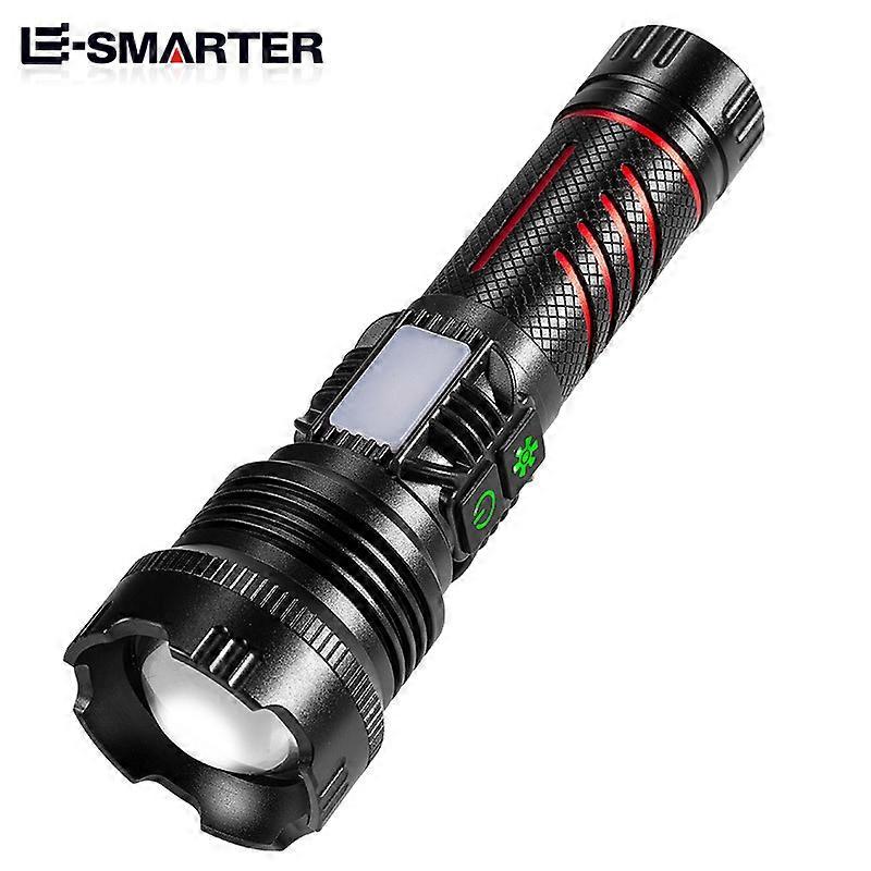 LED Flashlight USB Rechargeable Double Side Lights Zoomable Tactical Work Torch
