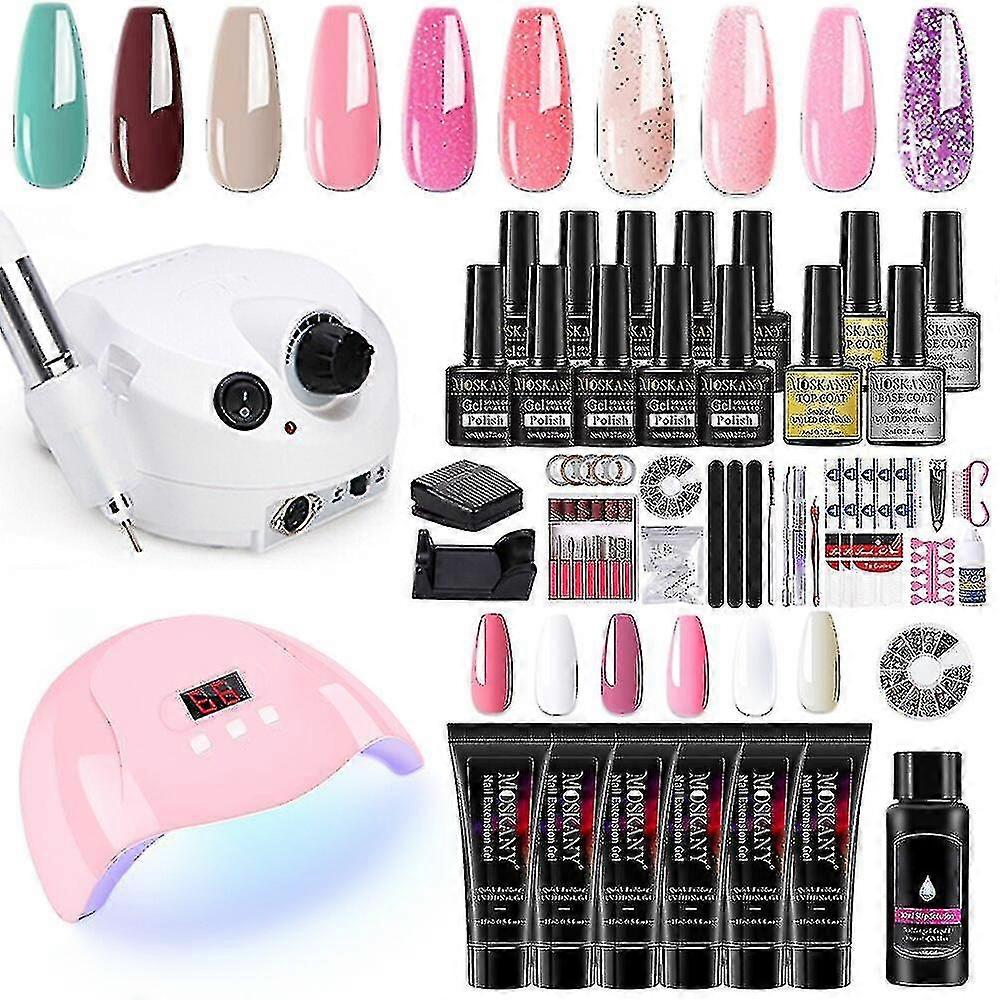 ネイルドリルとUVランプネイルドライヤー付きプロフェッショナルネイルセットネイルエクステンション用ジェルネイルポリッシュキットは、ポリネイルジェルセットを浸します
