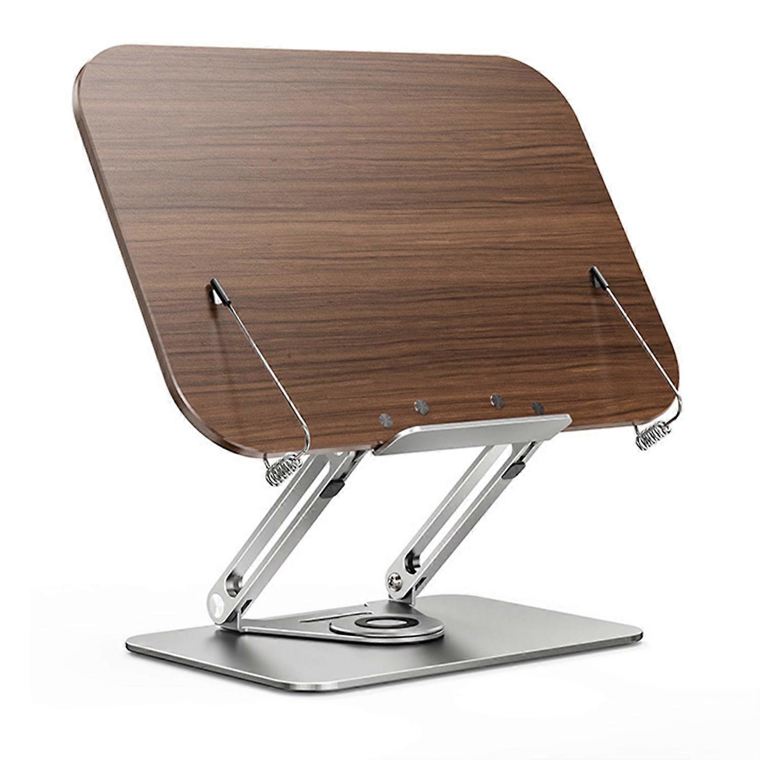 Bookshelf Stand Solid Wood Steel Base Rotating Cookery Book Holder Office Study Adjustable Height