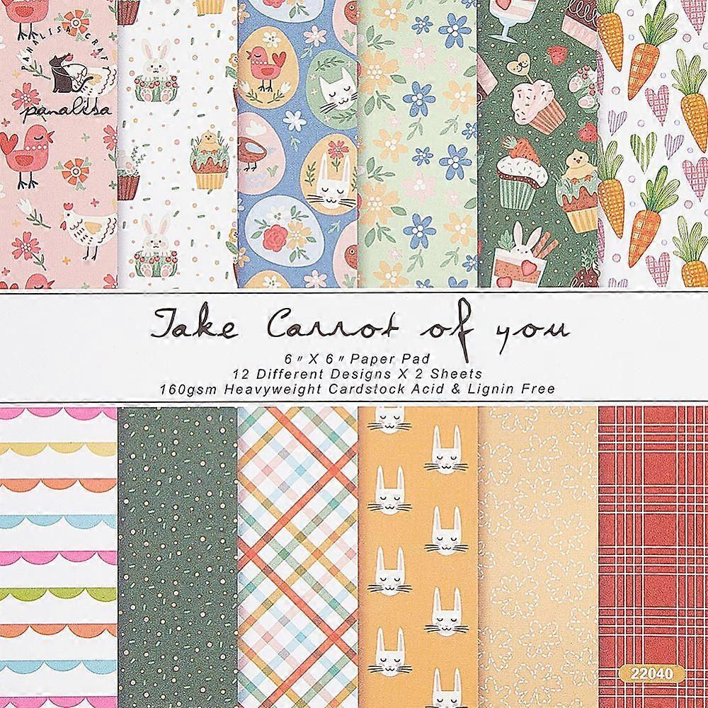 24Pcs 12 Styles Scrapbook Paper Pads for DIY Album Scrapbook Background Paper Diary Decoration Square Rabbit 152x152x0.2mm 2pcs/style