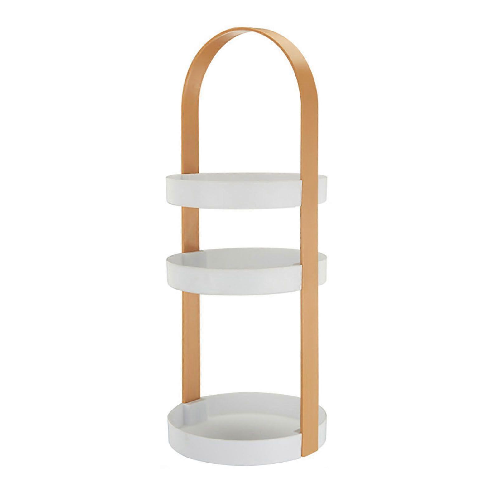 3 Layers Round Storage Rack Integral Handle 3 Layer Storage Round Stand for Bathroom Apricot