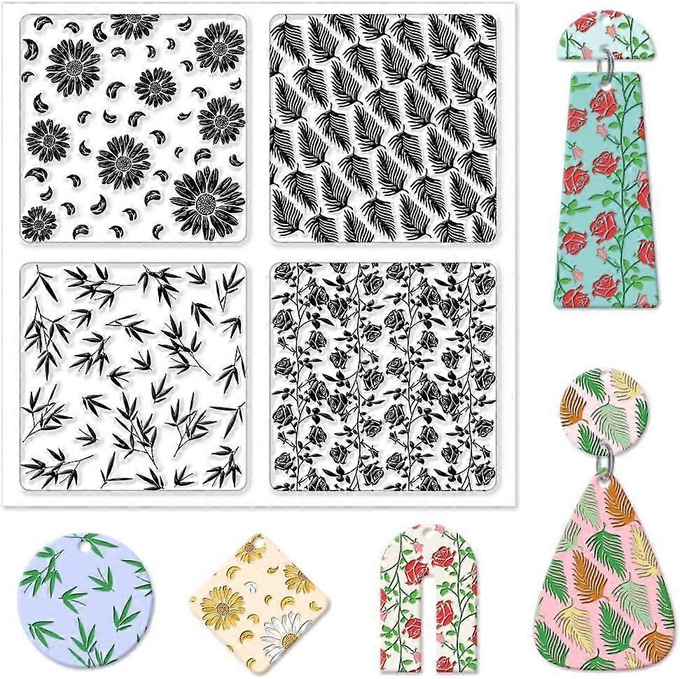 Flower and Leaf Polymer Clay Texture Sheets Roses Daisies Plants Modeling Pattern Pad Embossing Folders Clay for Craftwork DIY Jewelry Making Polymer 