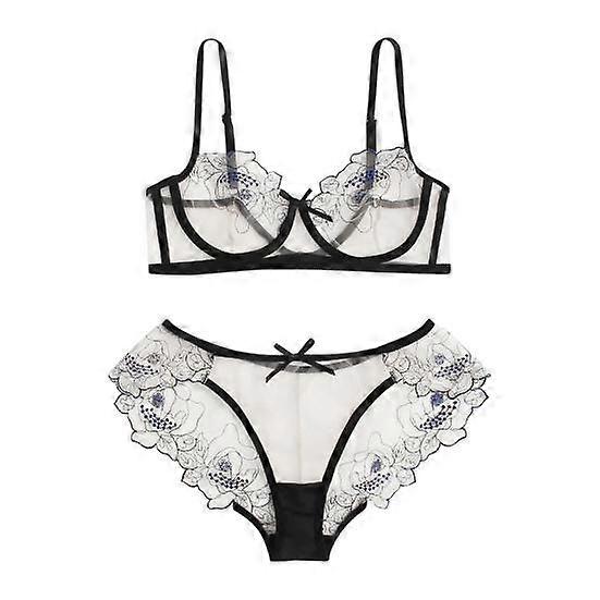 2 Pcs/Set Sexy Bra Briefs Set Ultrathin Seductive Unpadded Mid Waist Bra Briefs Set for Inside Wear