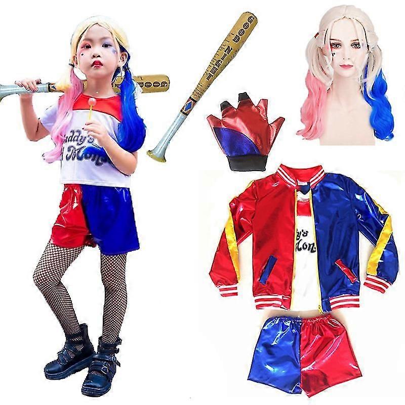 大人と子供のための6パックハーレイクインコスプレコスチュームハロウィーン自殺コスプレスーツ