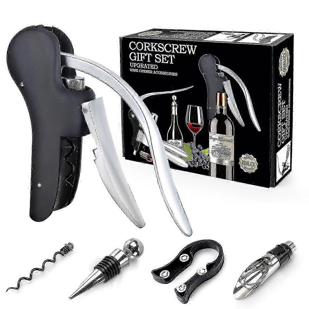 Deluxe Corkscrew, Wine Bottle Opener with Built-in Foil Cutter, Black & Chrome