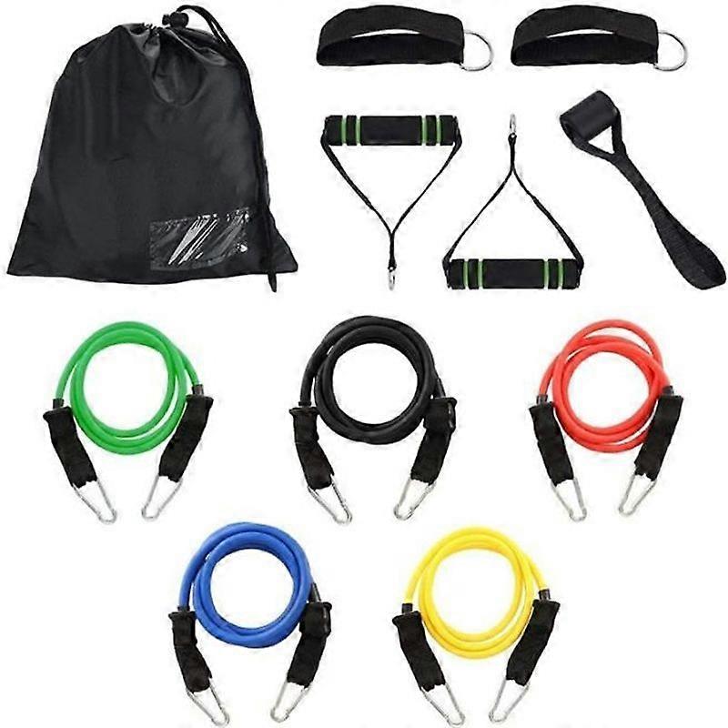 11pcs Resistance Band Set Elastic Fitness Bands Kit with Door Hook and Ankle Strap for Feet and Carry Case