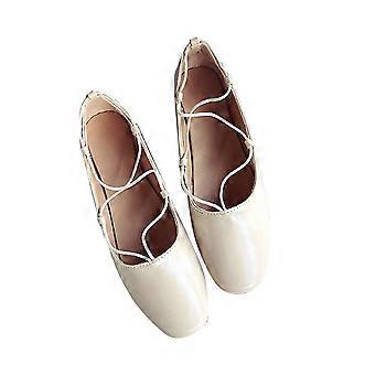Fashion Women Lady Solid Color Square Head PU Leather Cross Strap Flat Shoes(Beige, 36)