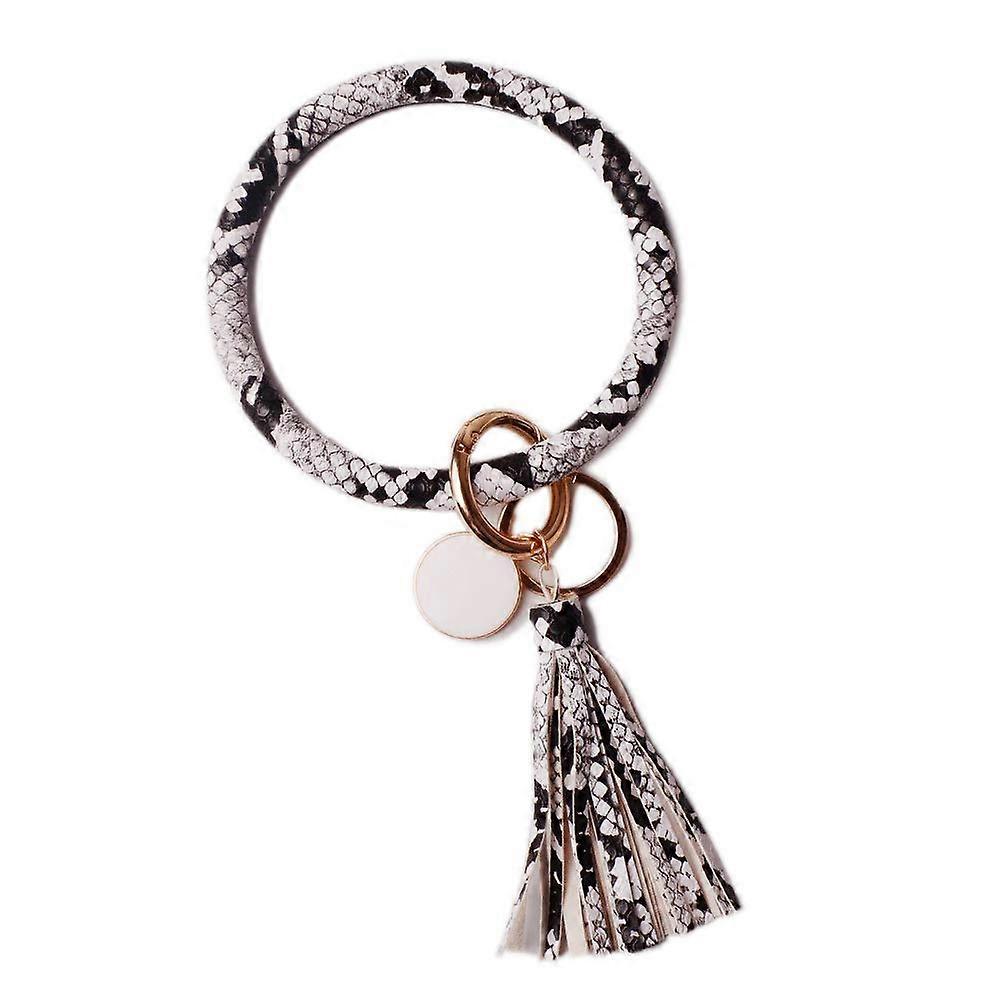 Women's Leather Bangle Keychain with Tassel, Durable Keyring for Handbags, Multiple Color Options, Chic Accessory